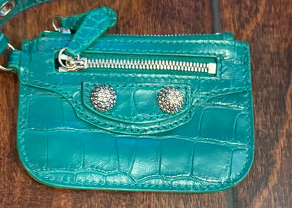 Balenciaga Le Cagole XS Green Croc Embossed Crystal Stud Bag Full Set