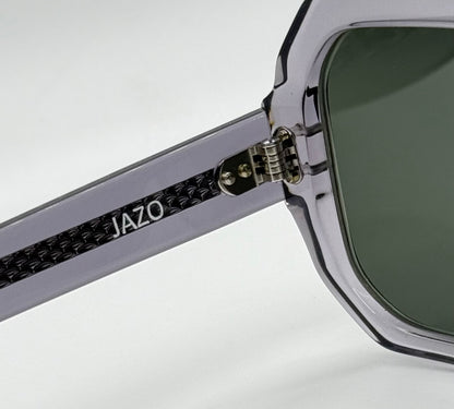 JAZO JO33 C03 Translucent Gray Sunglasses-Handcrafted in Italy, Carbon Fiber Temples, Green Lenses