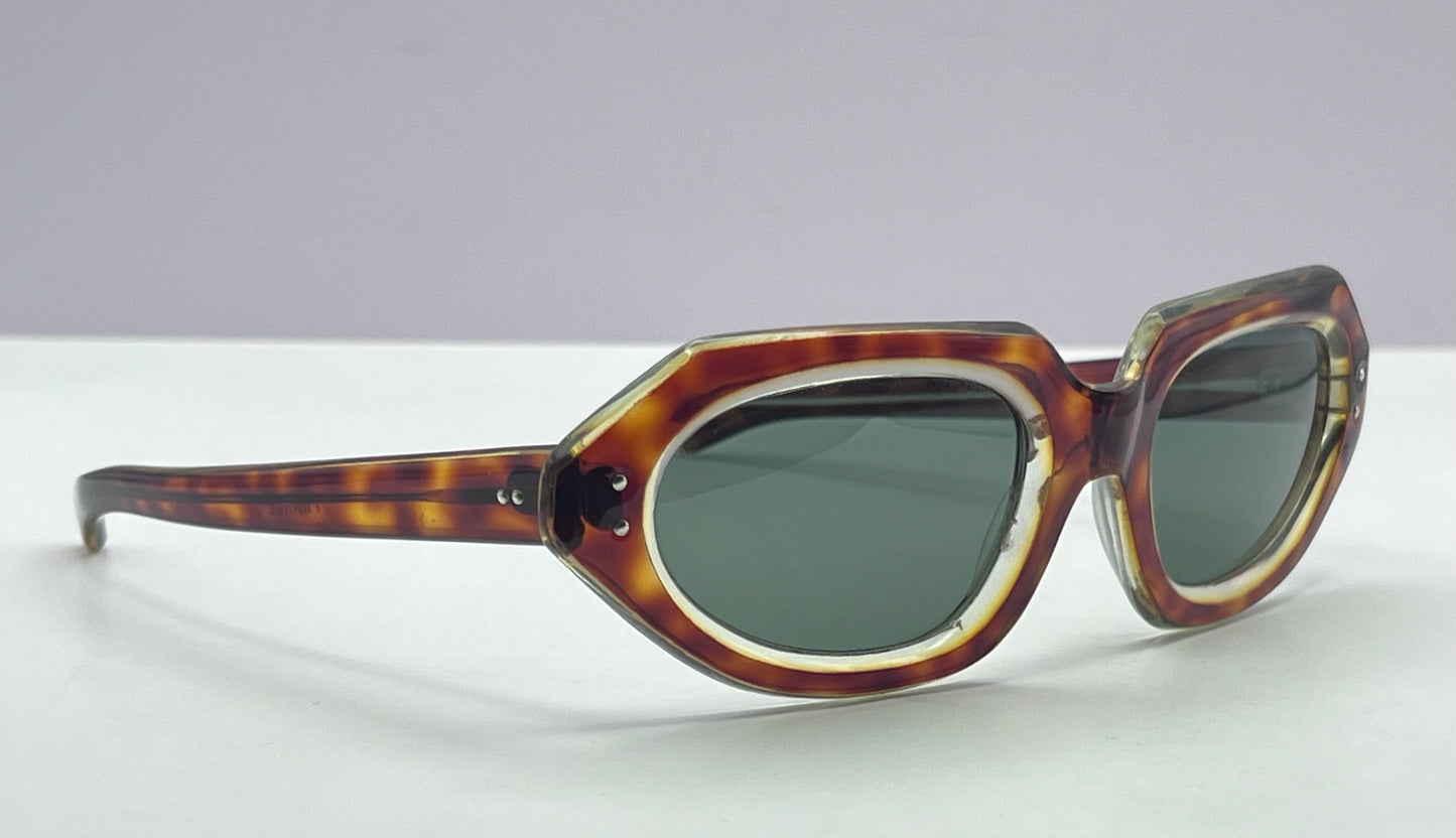 Vintage Mid Century NOS Sunglasses-Translucent Tortoise w/Paddle Arms-Made in France