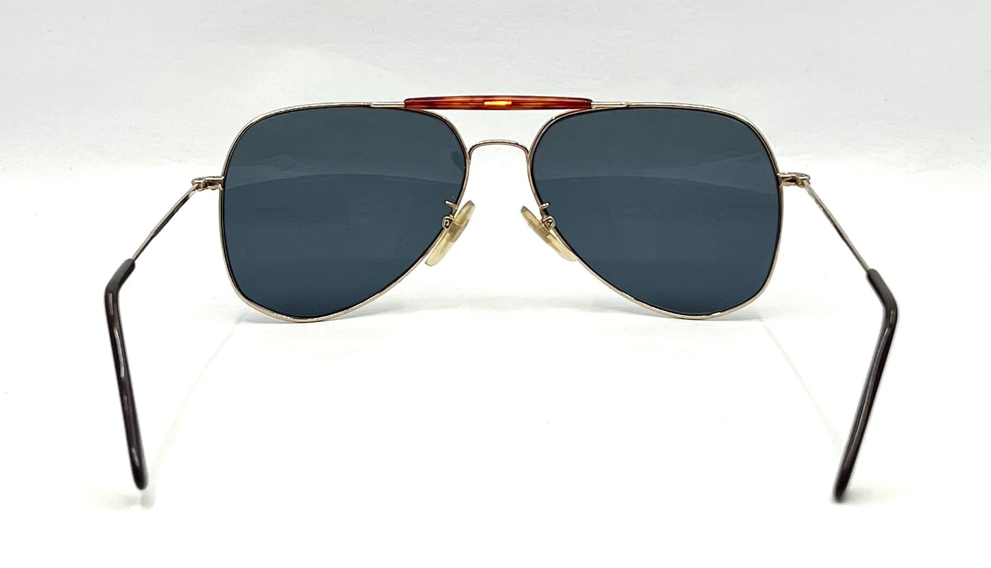 Safari II VINTAGE Aviator Sunglasses 60-15 Gold Metal Custom Blue Lenses