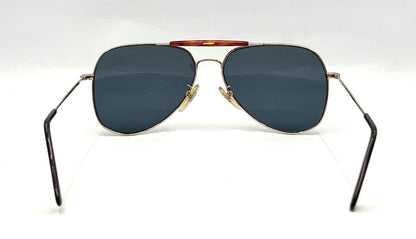 Safari II VINTAGE Aviator Sunglasses 60-15 Gold Metal Custom Blue Lenses
