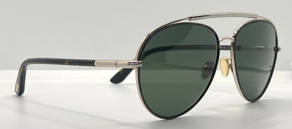 Tom Ford Curtis TF748 52N Gold Black Aviator Sunglasses-Green Lenses-59mm-NOS:UNWORN