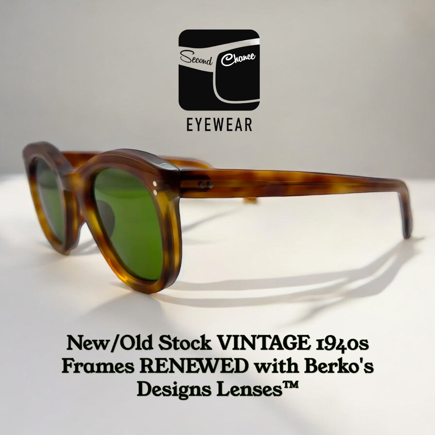 Vintage 1940's Handmade Acetate Sunglasses-New/Old Stock-with New Berko's Designs Lenses