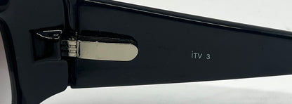 Lazi iTV 3 Vintage Sunglasses-Black Acetate w/ Silver Logo-Y2K Deadstock Italy