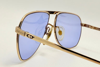 Vintage New/Deadstock Christian Dior 2553 41 Gold Plated Sunglasses with Custom Sky Blue Day/Night Lenses