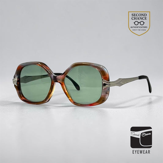 MARCOLIN AMBRA VINTAGE Oversized Sunglasses-New Solid Green Custom Lenses-Italy