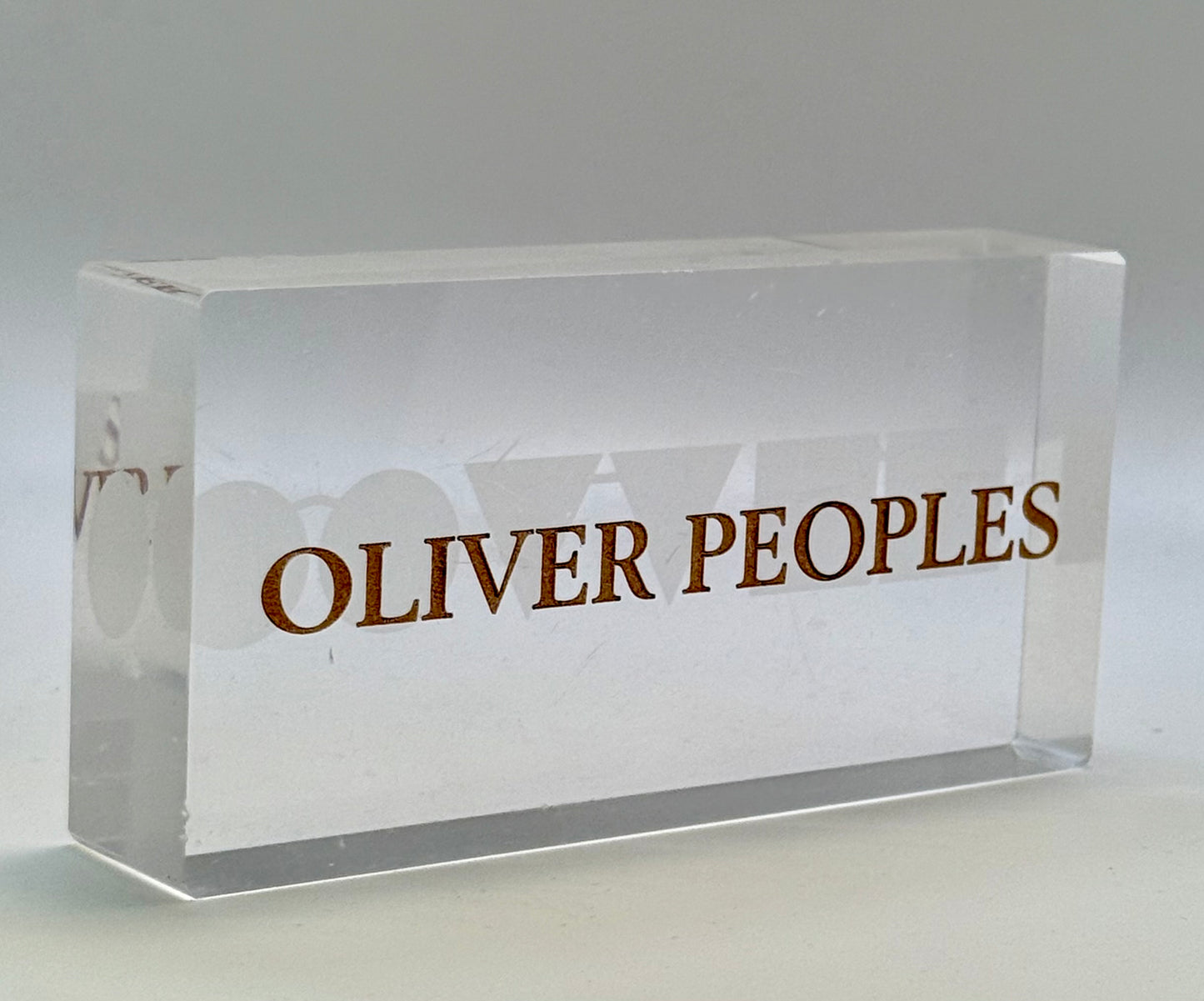 Preowned Vintage Oliver Peoples Acrylic Display Block – 5” x 2.75”