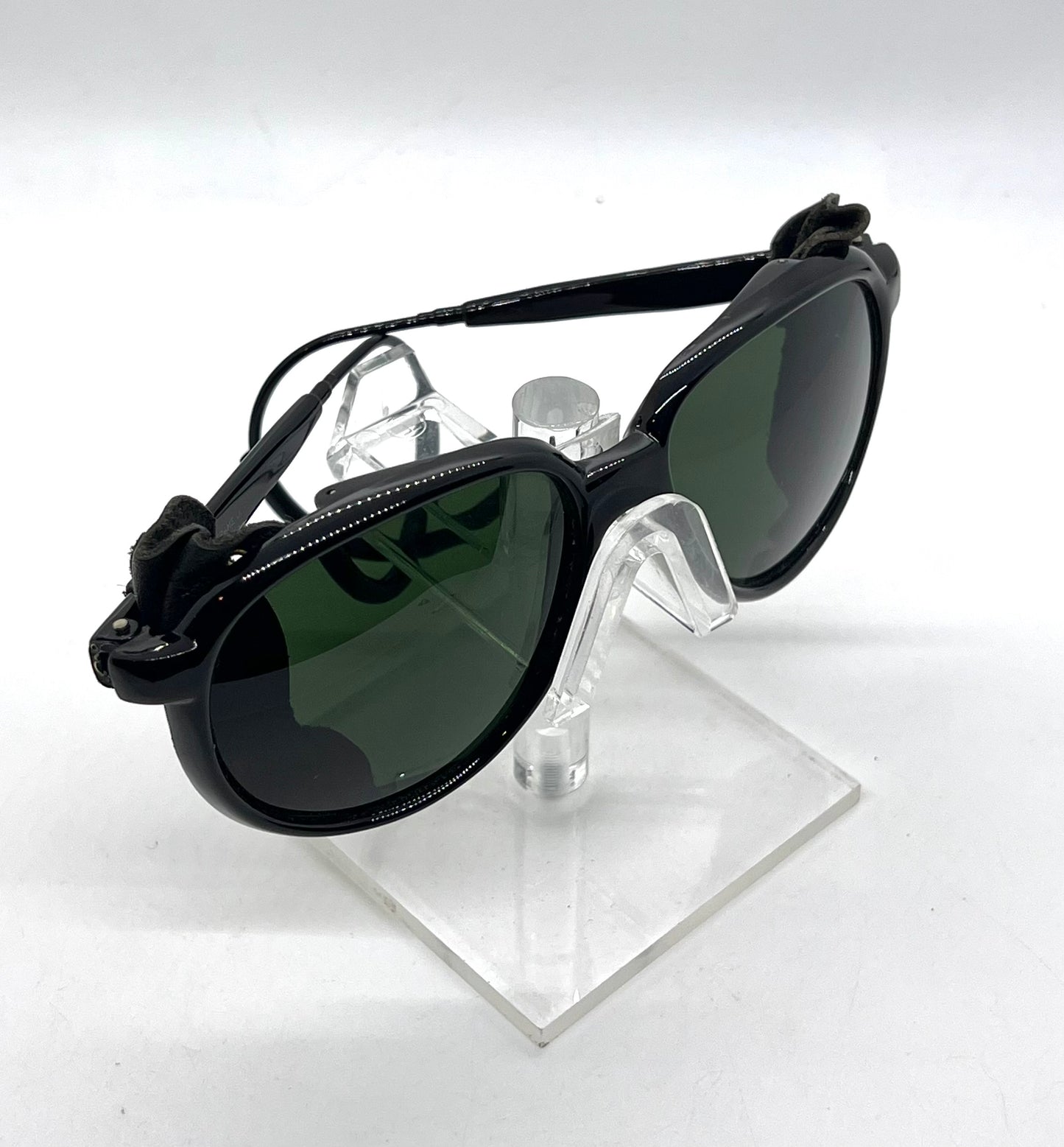 Japan Glacier Vintage Sunglasses-Deadstock Glass Lens Leather Side Shields
