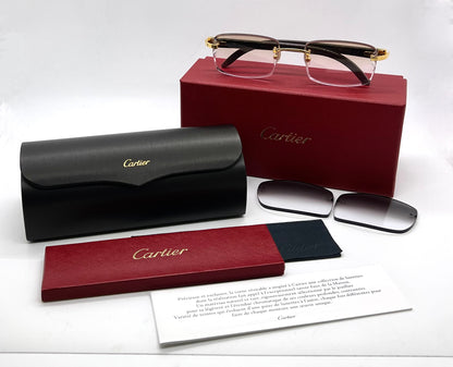 Cartier CT0046O Gold/White Horn Buffs-New Custom Transition Lenses-Full Kit