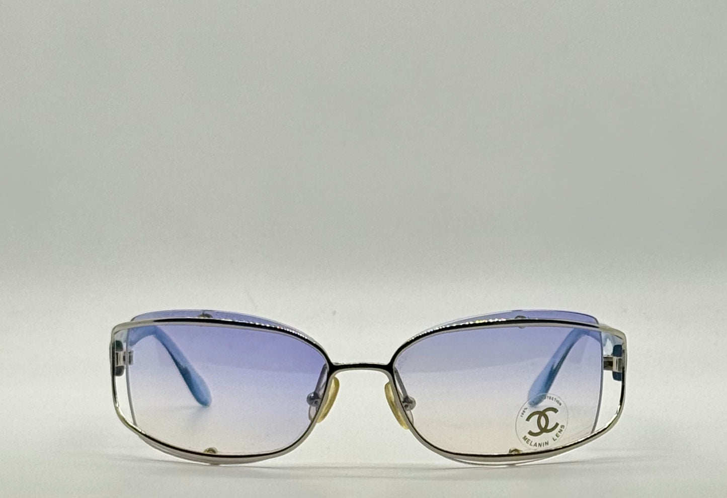 CHANEL 4034 Rimless Sunglasses Blue Temples Melanin Lenses-VINTAGE NOS