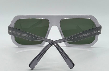 JAZO JO33 C03 Translucent Gray Sunglasses-Handcrafted in Italy, Carbon Fiber Temples, Green Lenses