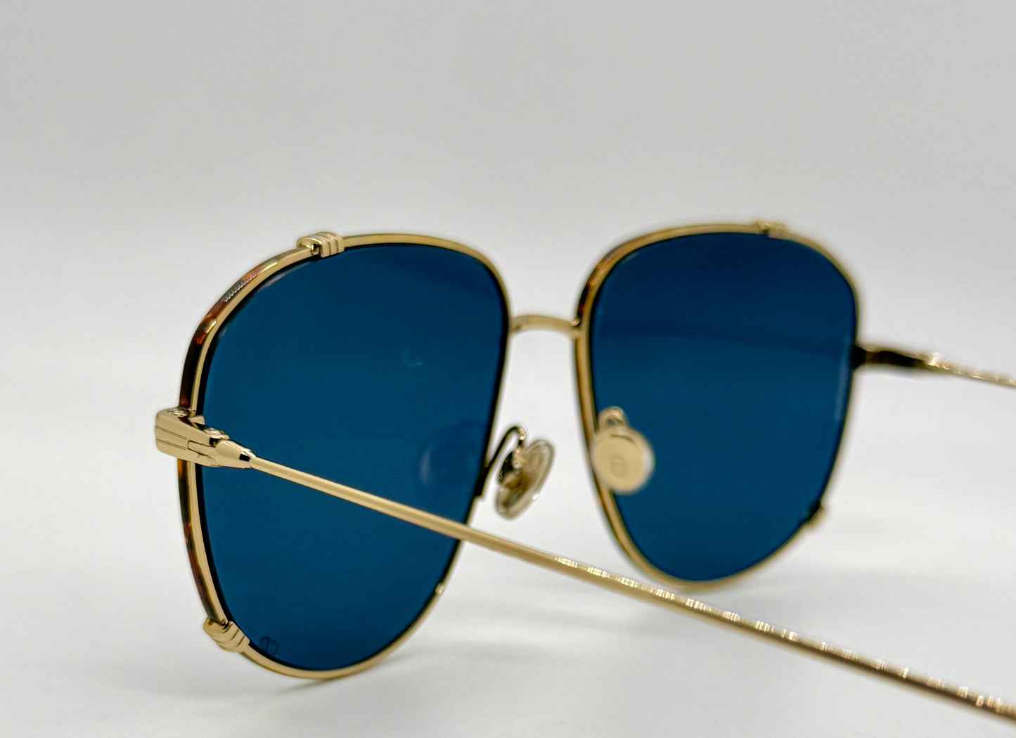 Dior 2VK49-VINTAGE Gold Metal Sunglasses-Blue Lenses 58-15-145 Unworn-Full Kit