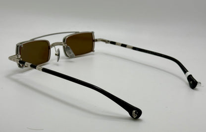 Brand New Philippe V X2 Titanium Rectangle Glasses | Yellow Lenses | Mirrored Silver Clip-On | Made in Japan