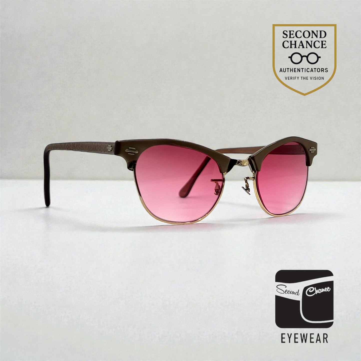 American Optical ArtCraft Vintage Browline Sunglasses 12K GF-Pink Gradient Lenses