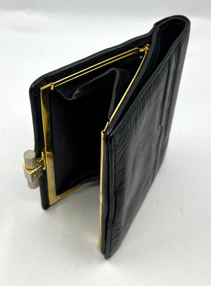 Christian Dior Vintage Black Leather Turnlock Wallet Made in France