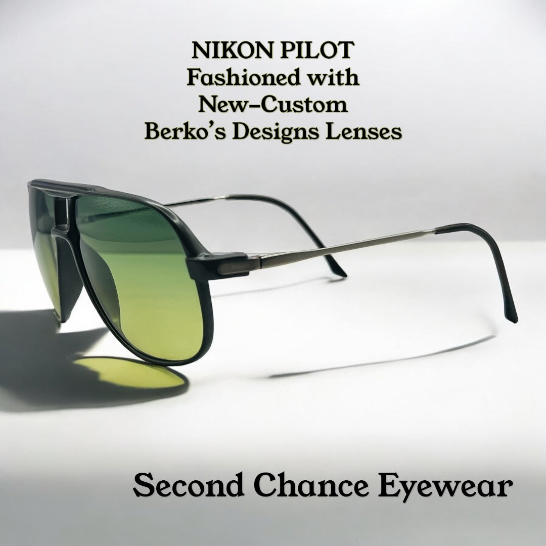 Vintage Nikon Grey Pilot Sunglasses with Custom Berko’s Designs Lenses-Made in Japan