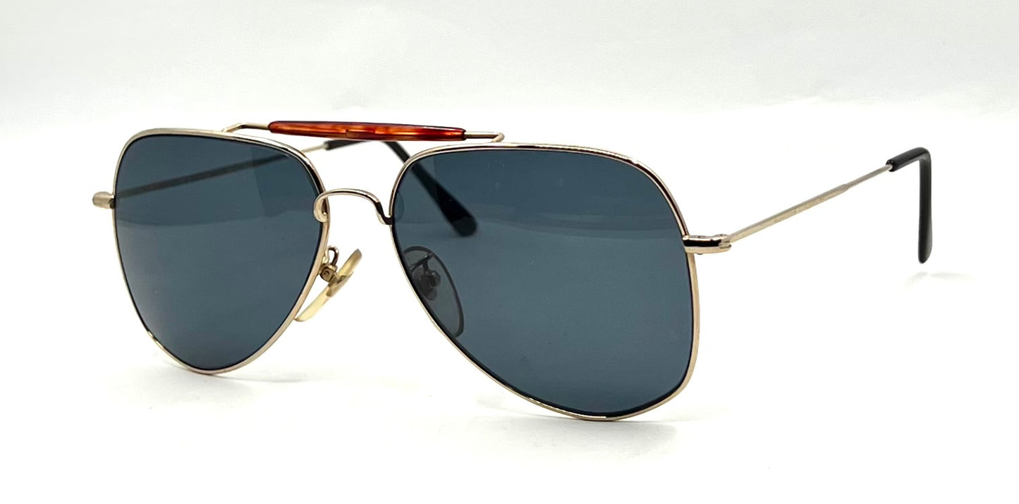 Safari II VINTAGE Aviator Sunglasses 60-15 Gold Metal Custom Blue Lenses