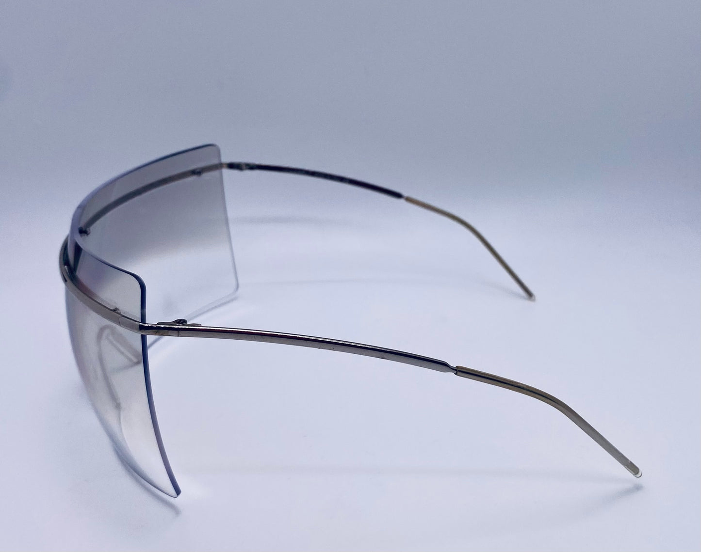 Chanel 4045 c.124/57 Vintage 2000s Shield Sunglasses-Silver Metal, Grey to Clear Gradient lens