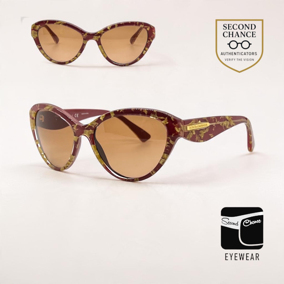 Dolce & Gabbana DG4199 Red Gold Leaf Cat Eye Sunglasses Unworn New Lenses Full Kit