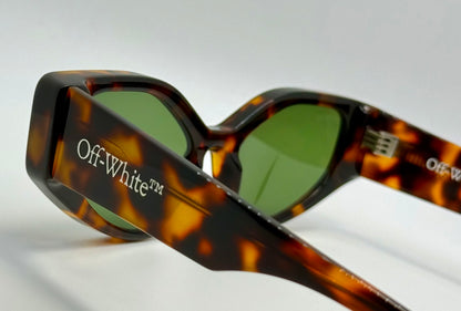 Brand New Off-White™ OERI063 6055 Sunglasses – Tortoise Frame with Green Lenses