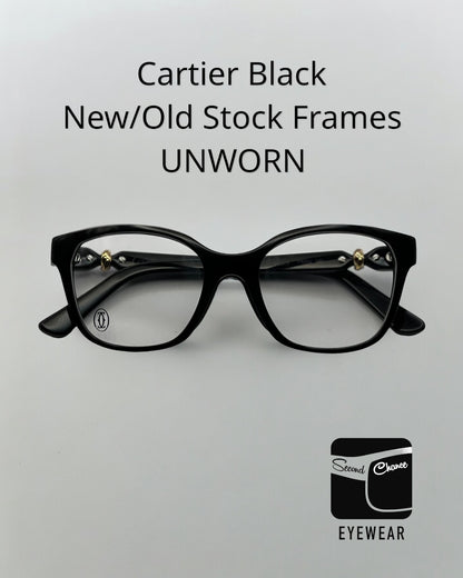 CARTIER PARIS Black Acetate Frames-UNWORN New/Old Stock-Factory Lenses-RX Ready