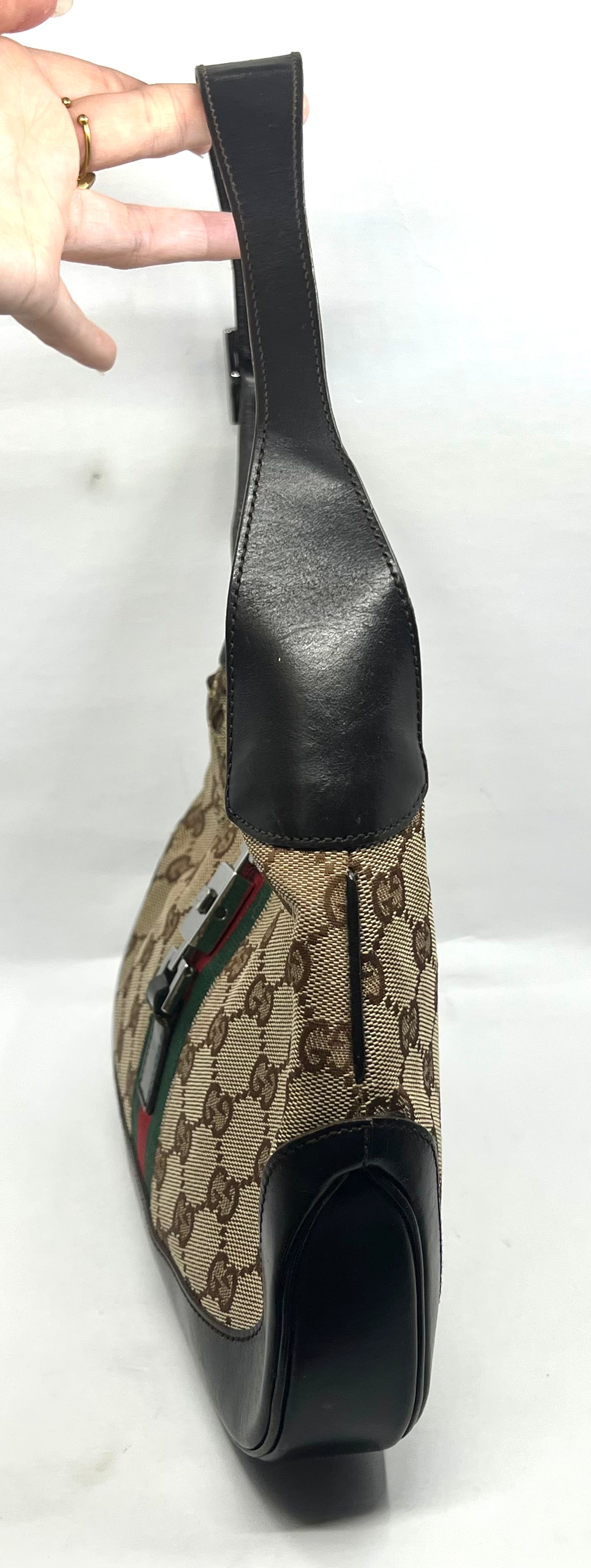 Gucci-Vintage Jackie GG Canvas Shoulder Bag-Green/Red Web-Italy