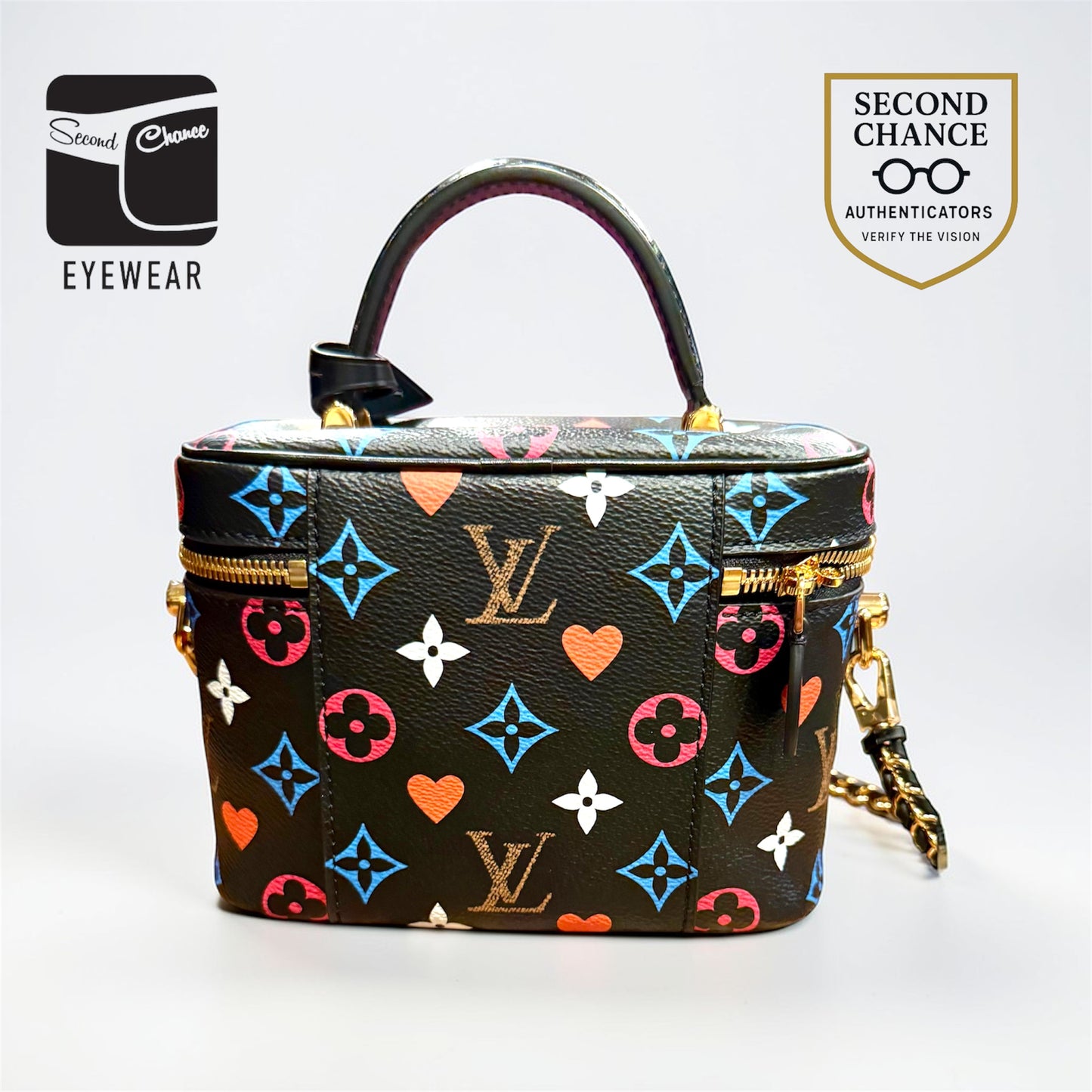 Louis Vuitton - Game On Vanity PM Black Multicolor Hearts Chain Bag Lock LV
