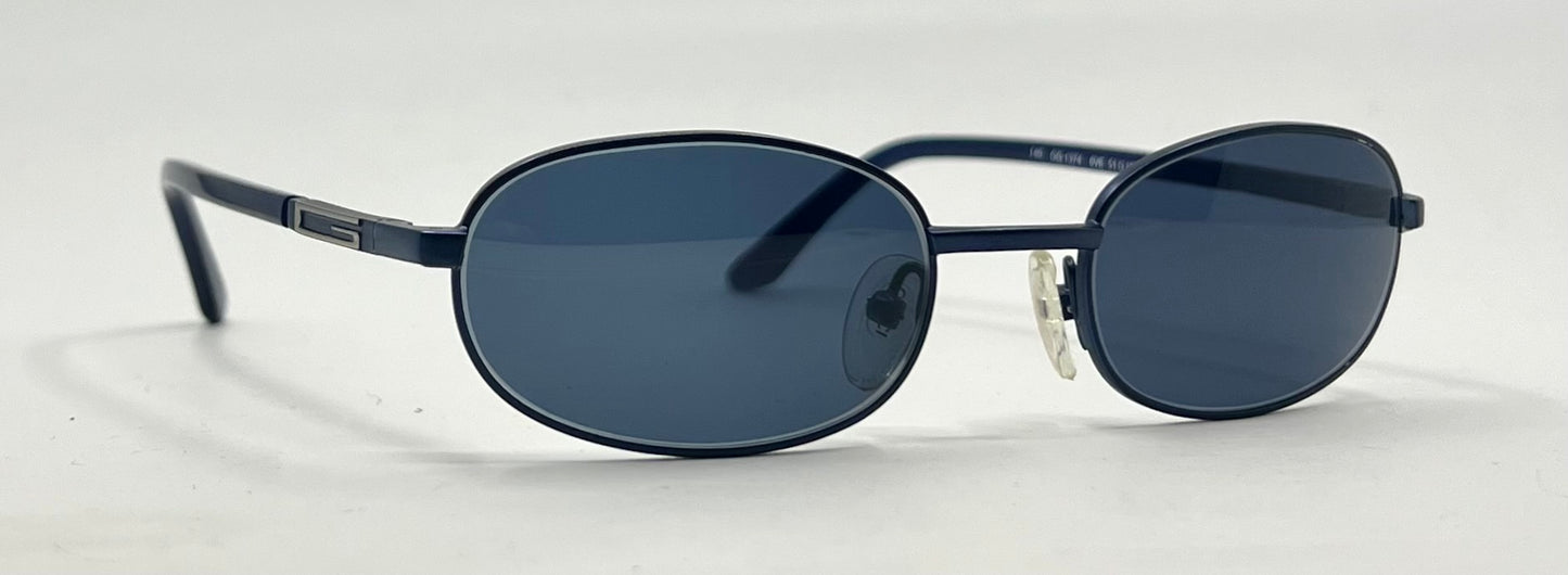 Gucci GG1374 6VE Y2K VINTAGE Oval Sunglasses-New Solid Blue Custom Lenses