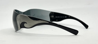 Prada SPR 58F Shield Sunglasses 5AV-1A1 Black Silver Full Kit Italy