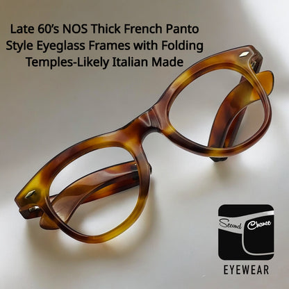 Late 60's NOS Thick French Panto Style Eyeglass Frames with Folding Temples