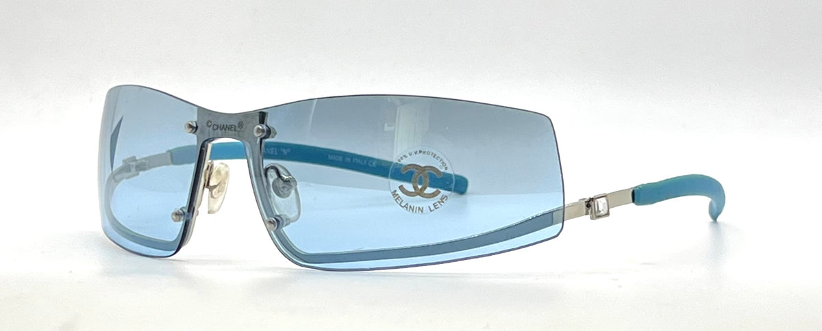 Chanel 4066-B Vintage Y2K Blue Shield Sunglasses Unworn Original Made in Italy