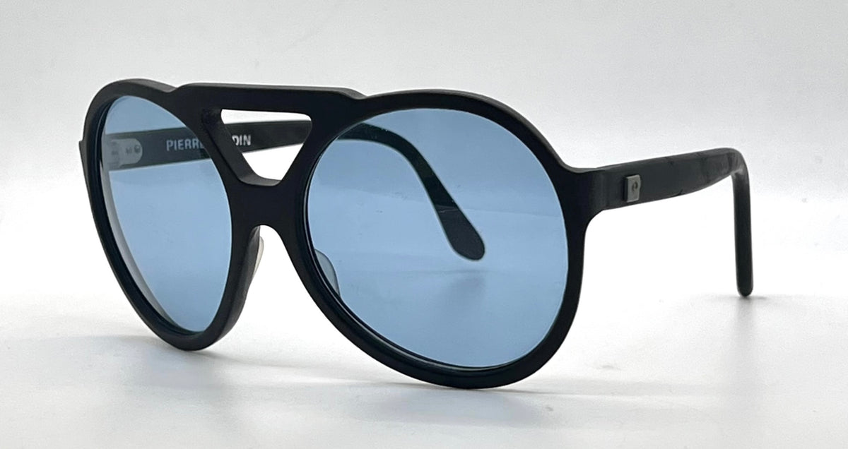 Pierre Cardin C842-VINTAGE Space Age Black Round Blue Lens Sunglasses-Unworn/NOS