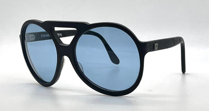 Pierre Cardin C842-VINTAGE Space Age Black Round Blue Lens Sunglasses-Unworn/NOS