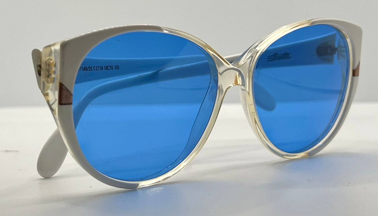 Silhouette M1149/20 Vintage Sunglasses White/Crystal w/New Solid Blue Custom Lenses-48mm-Unworn