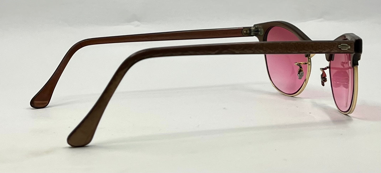American Optical ArtCraft Vintage Browline Sunglasses 12K GF-Pink Gradient Lenses