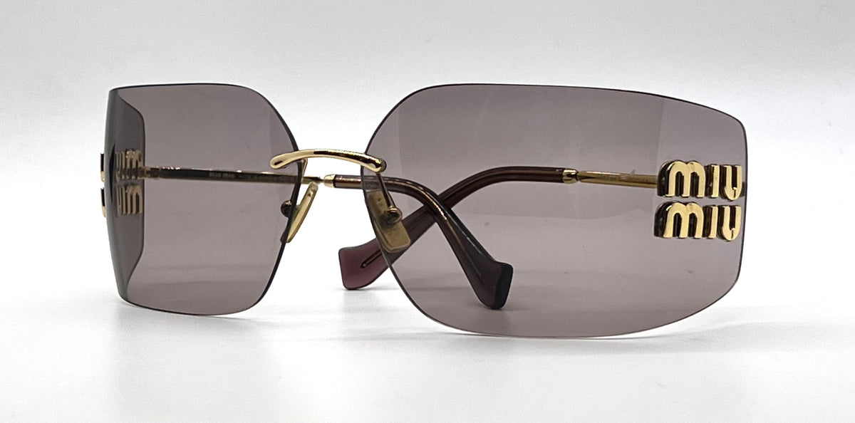Miu Miu Aube MU 54YS-Gold Mauve Rimless Sunglasses-Unworn-Full Kit-Italy