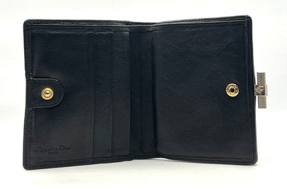 Christian Dior Vintage Black Leather Turnlock Wallet Made in France