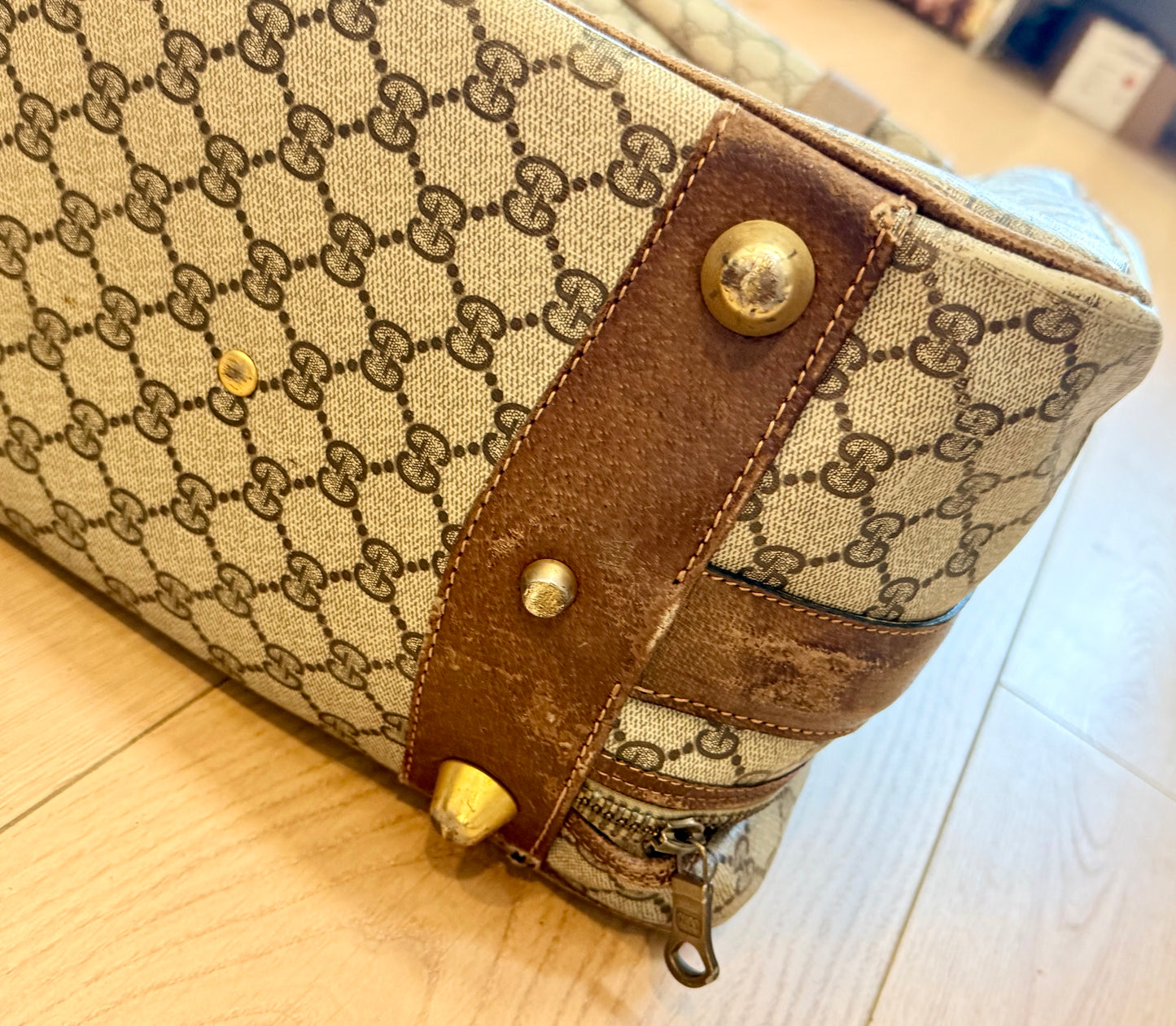 Vintage Gucci GG Supreme Web Stripe Suitcase 1980s Travel Case