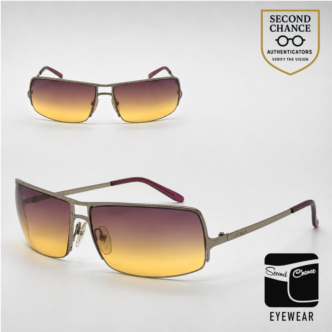 Furla Piercing SU4008 Gold Shield Sunglasses Purple Yellow Gradient Lenses-Unworn-Italy