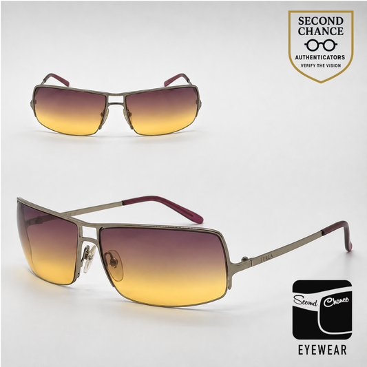 Furla Piercing SU4008 Gold Shield Sunglasses Purple Yellow Gradient Lenses-Unworn-Italy