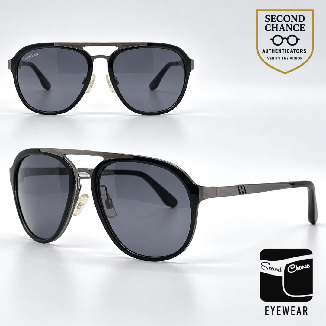 Hogan HO09 05A Black Gunmetal Round Aviator Sunglasses-Grey Lenses-Unworn