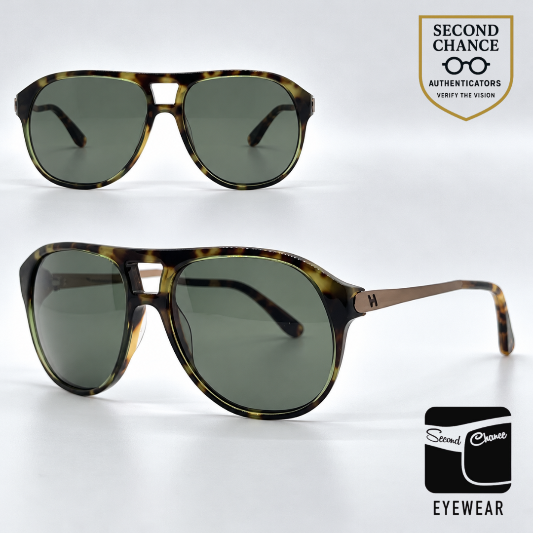 Hogan HO90 95N Green Tortoise Aviator Sunglasses-Green Lenses-Unworn