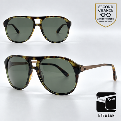 Hogan HO90 95N Green Tortoise Aviator Sunglasses-Green Lenses-Unworn
