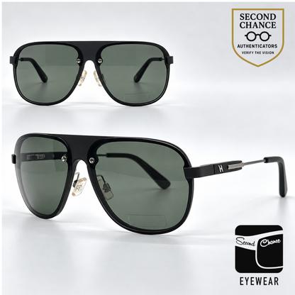 Hogan HO92 02N Matte Black Aviator Sunglasses-Green Lenses-Unworn