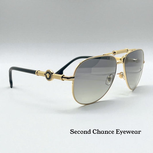 Versace 2236 1002/11 Gold Black Aviator Sunglasses Grey Gradient Made in Italy NOS