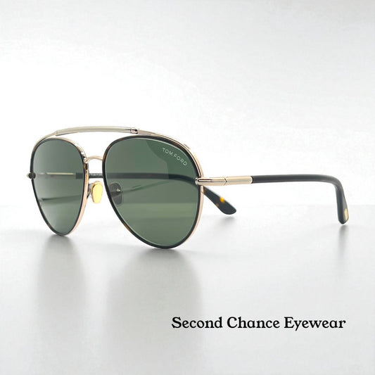Tom Ford Curtis TF748 52N Gold Black Aviator Sunglasses-Green Lenses-59mm-NOS:UNWORN