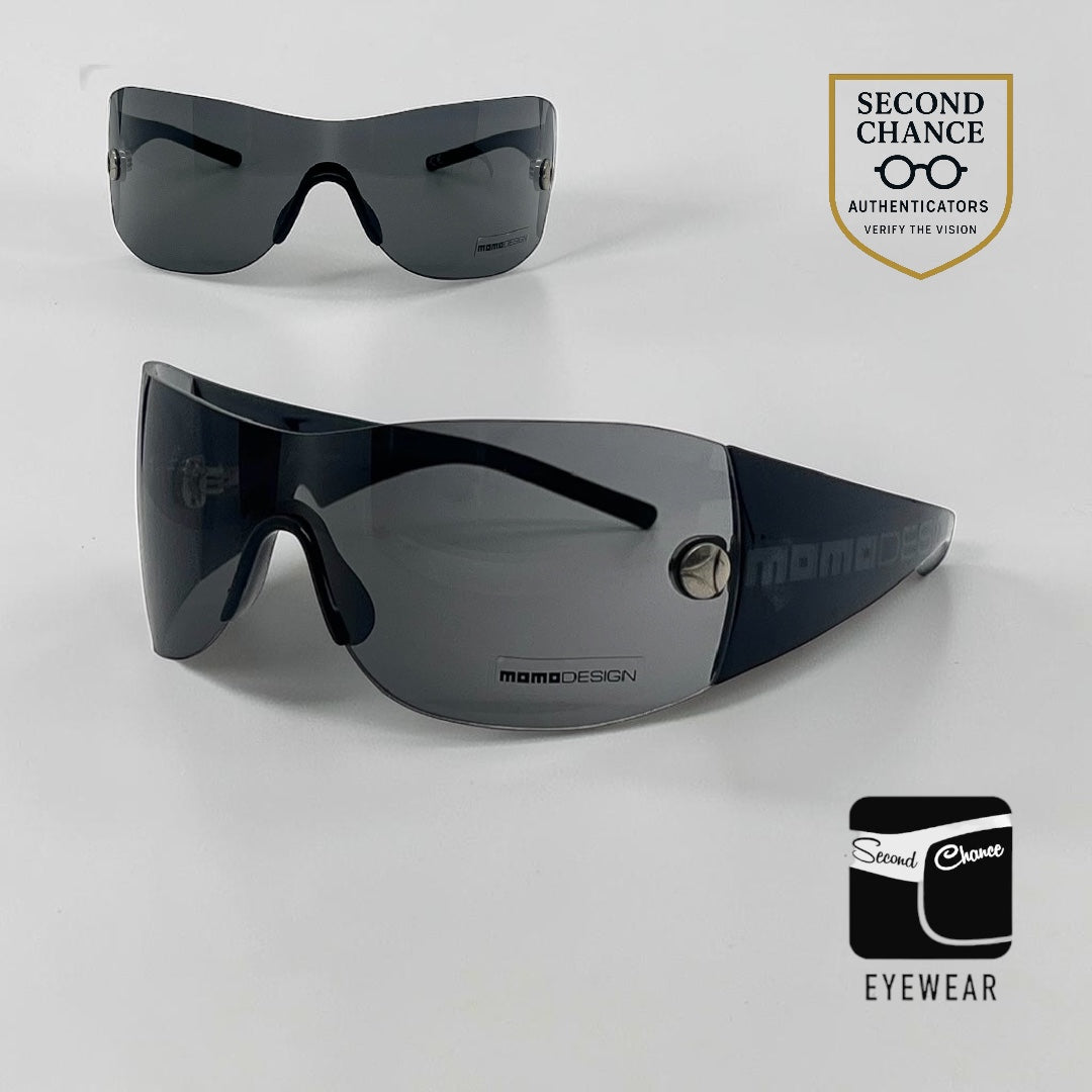 MOMO C1 Design Shield Y2k  Vintage Sunglasses Black Wraparound-Unworn