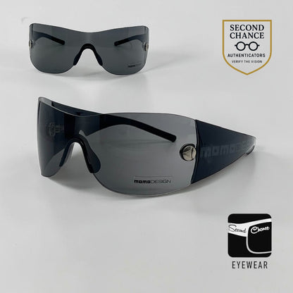 MOMO C1 Design Shield Y2k  Vintage Sunglasses Black Wraparound-Unworn