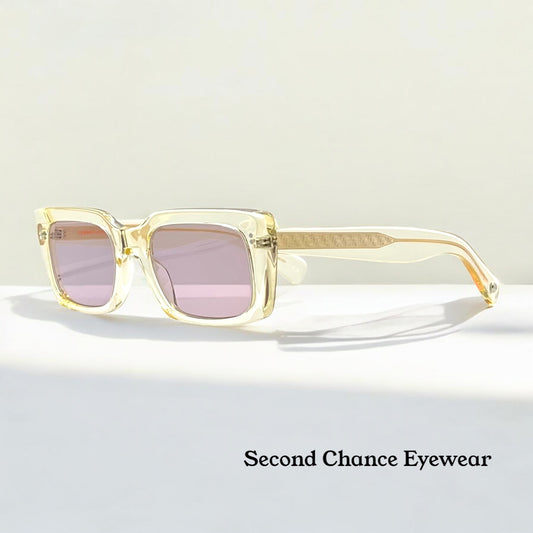 Garrett Leight GL 3030 PG Clear/Gold Sunglasses-Brand New/Full Kit w/Mauve Tinted Lenses