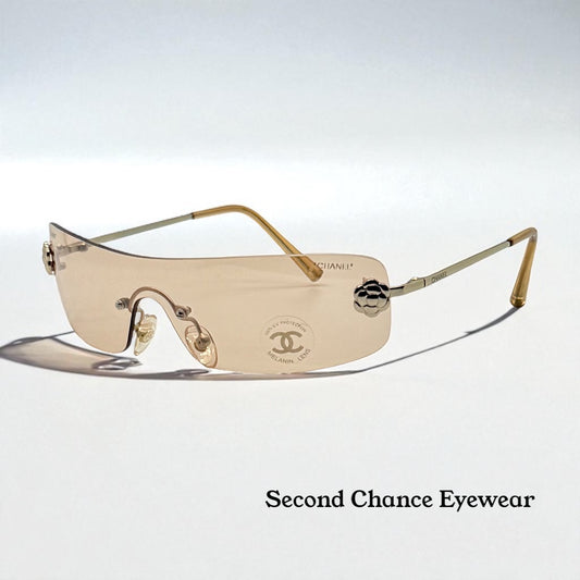 CHANEL 4086 C.124/60 Silver Shield Rimless Sunglasses – Vintage Deadstock – Made in Italy